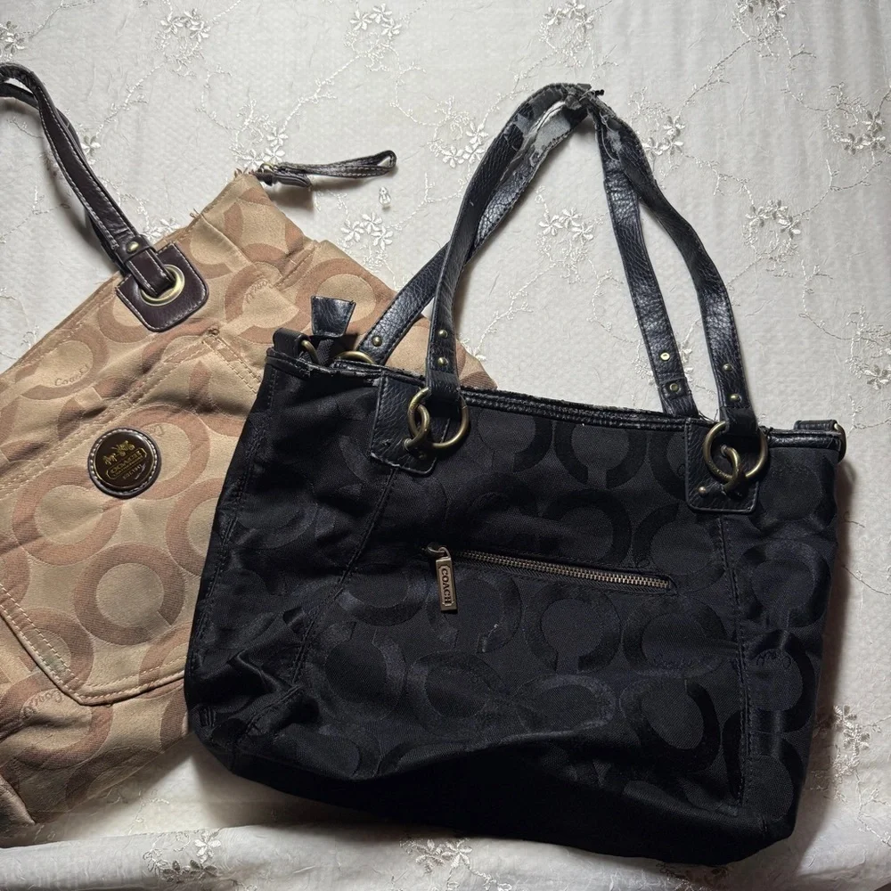 unbranded brown & black patterned tote bag bundle – worn/for repair